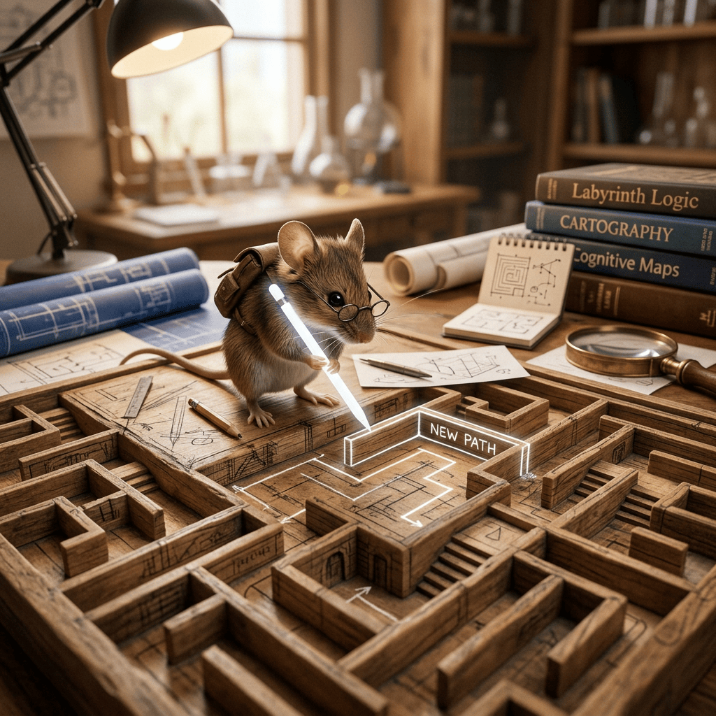 Mouse rewriting a complex maze